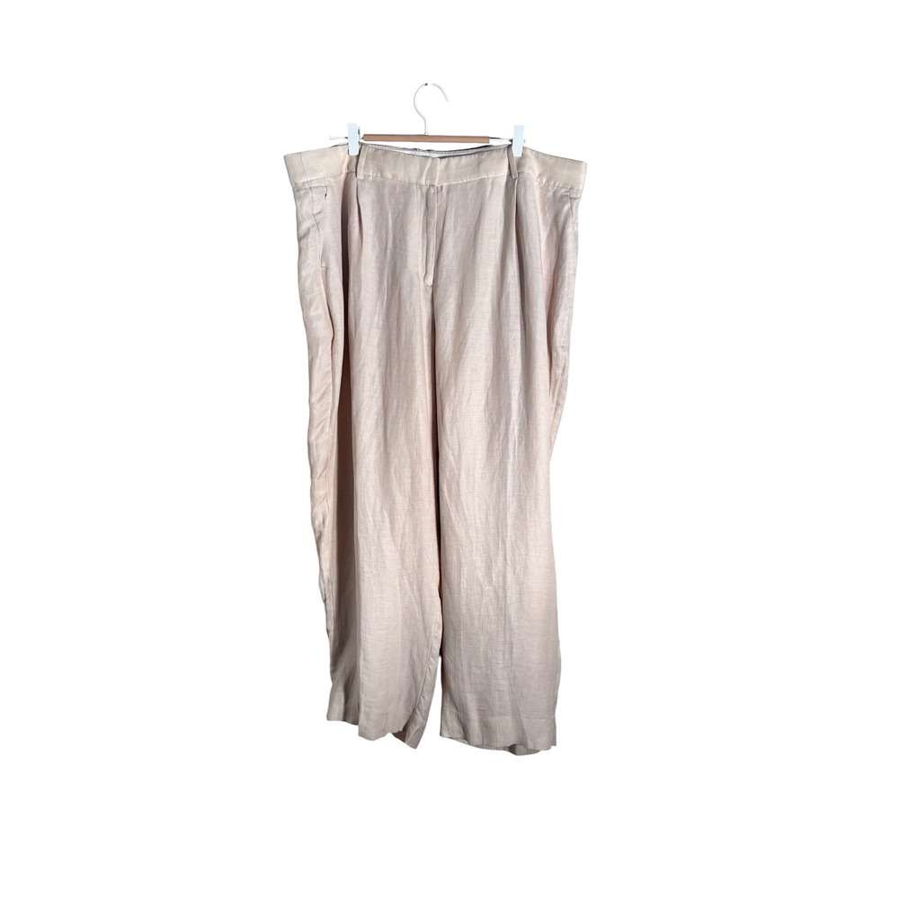 J.Crew Womens Linen Blend Wide Leg Pleated Trousers Beige BH698 Size 20
